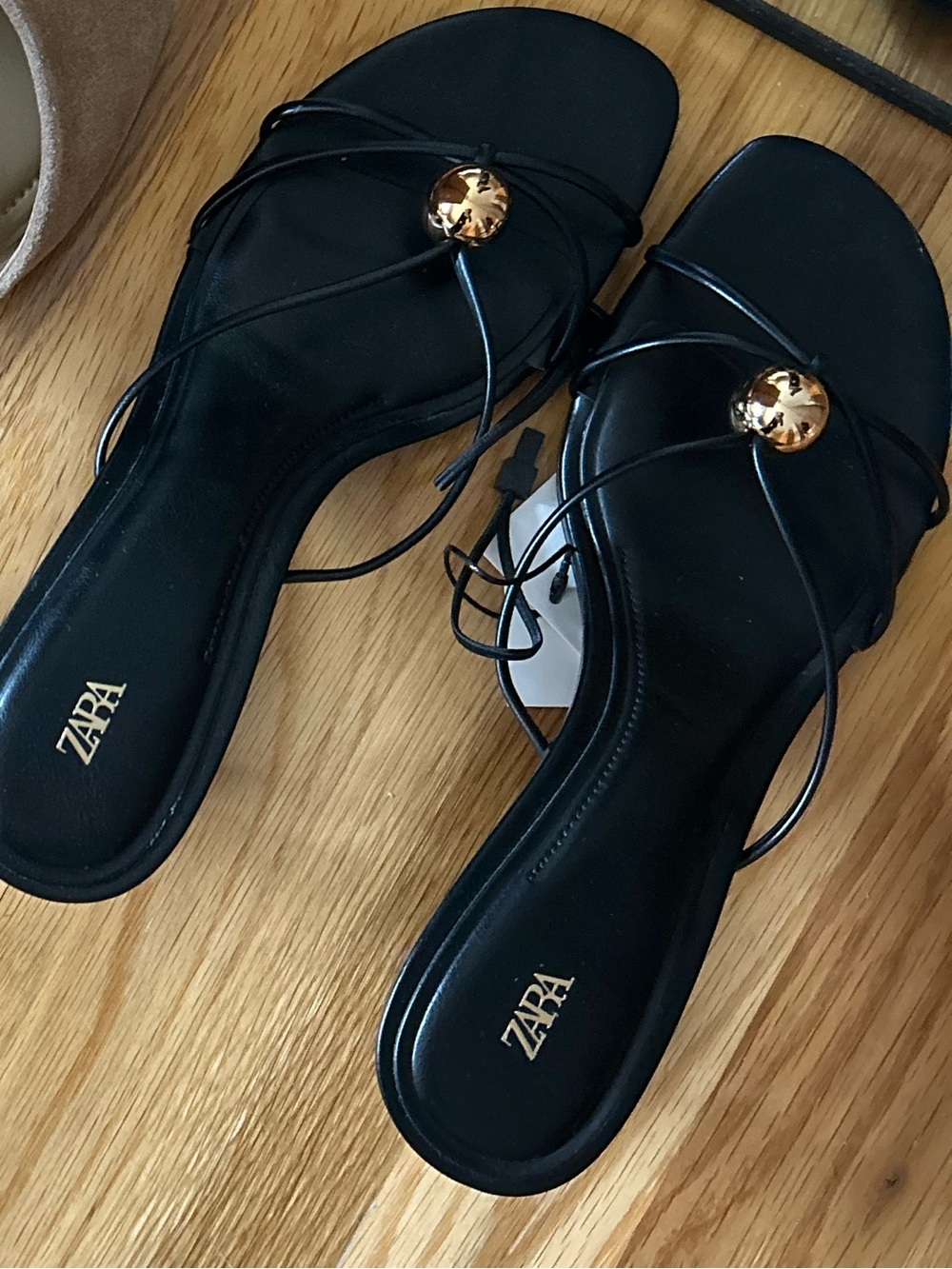 Zara Black Slide Sandals with Gold Accent